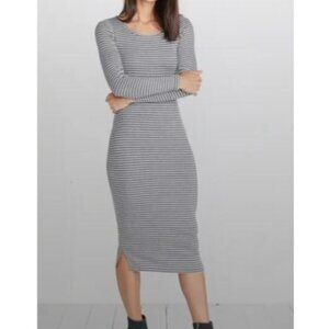Marine Layer Long Sleeve Lexi Rib Dress in Gray Stripe